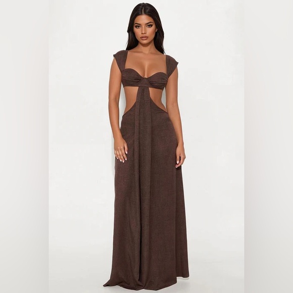 Fashion Nova Dresses & Skirts - Elegant Brown Cut-Out Maxi Jumpsuit